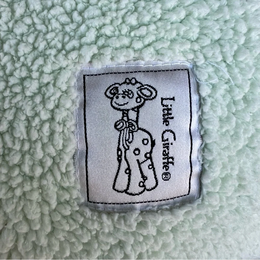 Little Giraffe Mint Green Chenille Baby Blanket Polka Dot Satin Trim 31x37 GUC